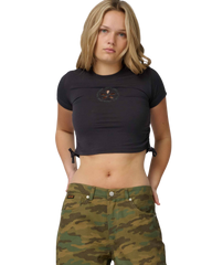 Ringed Flower Tie Top in Black Wash