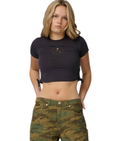 Ringed Flower Tie Top in Black Wash