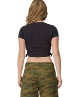 Ringed Flower Tie Top in Black Wash