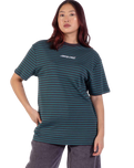 The Santa Cruz Womens Strip Embroidered T-Shirt in Deep Sea & Black Wash Stripe