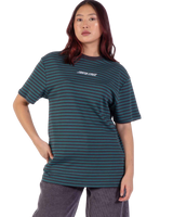 The Santa Cruz Womens Strip Embroidered T-Shirt in Deep Sea & Black Wash Stripe