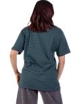 The Santa Cruz Womens Strip Embroidered T-Shirt in Deep Sea & Black Wash Stripe