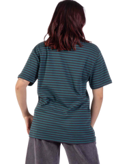 The Santa Cruz Womens Strip Embroidered T-Shirt in Deep Sea & Black Wash Stripe
