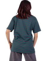 The Santa Cruz Womens Strip Embroidered T-Shirt in Deep Sea & Black Wash Stripe