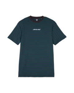 The Santa Cruz Womens Strip Embroidered T-Shirt in Deep Sea & Black Wash Stripe
