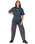 The Santa Cruz Womens Strip Embroidered T-Shirt in Deep Sea & Black Wash Stripe