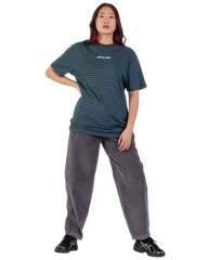 The Santa Cruz Womens Strip Embroidered T-Shirt in Deep Sea & Black Wash Stripe