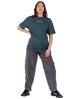 The Santa Cruz Womens Strip Embroidered T-Shirt in Deep Sea & Black Wash Stripe