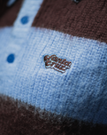 Groovy Stack Knit Polo Jumper in Blue & Brown Stripe