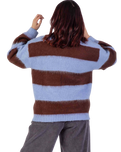 The Santa Cruz Womens Groovy Stack Knit Polo Jumper in Blue & Brown Stripe