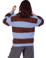 The Santa Cruz Womens Groovy Stack Knit Polo Jumper in Blue & Brown Stripe