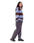The Santa Cruz Womens Groovy Stack Knit Polo Jumper in Blue & Brown Stripe