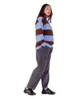The Santa Cruz Womens Groovy Stack Knit Polo Jumper in Blue & Brown Stripe