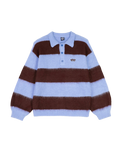 The Santa Cruz Womens Groovy Stack Knit Polo Jumper in Blue & Brown Stripe