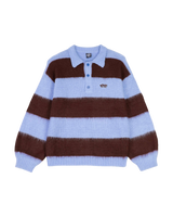 The Santa Cruz Womens Groovy Stack Knit Polo Jumper in Blue & Brown Stripe
