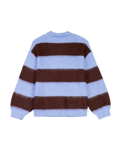 The Santa Cruz Womens Groovy Stack Knit Polo Jumper in Blue & Brown Stripe