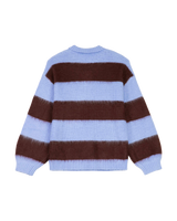 The Santa Cruz Womens Groovy Stack Knit Polo Jumper in Blue & Brown Stripe