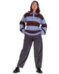 The Santa Cruz Womens Groovy Stack Knit Polo Jumper in Blue & Brown Stripe