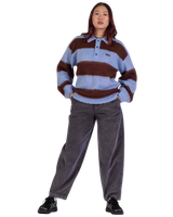 The Santa Cruz Womens Groovy Stack Knit Polo Jumper in Blue & Brown Stripe