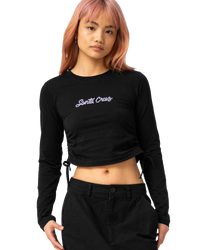 The Santa Cruz Womens Love Script Stripe Tie Long Sleeve T-Shirt in Black