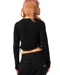 The Santa Cruz Womens Love Script Stripe Tie Long Sleeve T-Shirt in Black