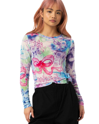 The Santa Cruz Womens Strip Digi Mesh Top in Critter