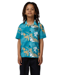 The Santa Cruz Boys Boys Stamped Opus Shirt in Teal Woodcut Camo