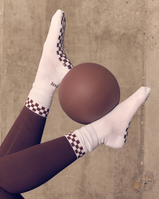 The Yogi Bare Womens Eco Bamboo Pilates Grip Socks in Chocolate Checkerboard