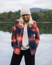 East Polar Fleece Shirt in Rich Navy & Red Ochre Check