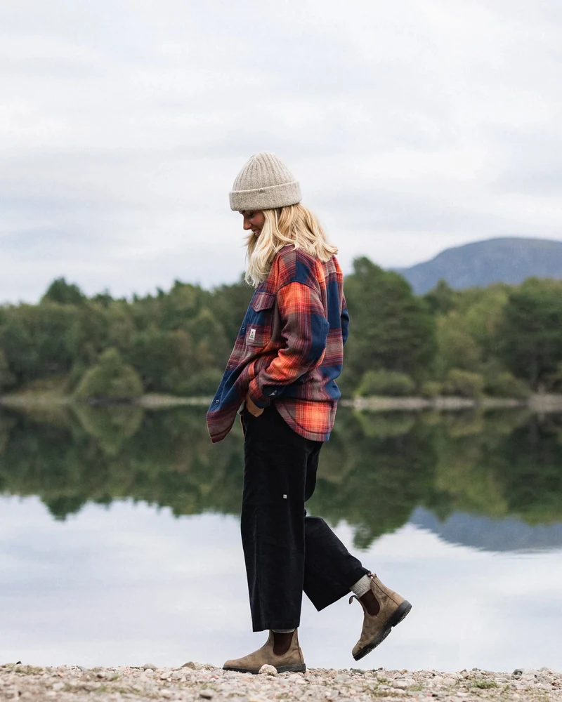 East Polar Fleece Shirt in Rich Navy & Red Ochre Check