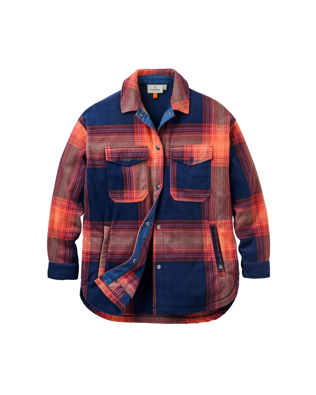 The Passenger Womens East Polar Fleece Shirt in Rich Navy & Red Ochre Check