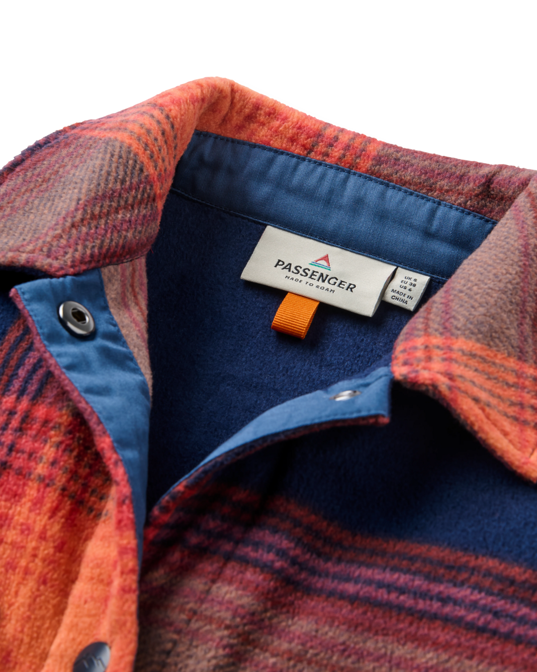The Passenger Womens East Polar Fleece Shirt in Rich Navy & Red Ochre Check