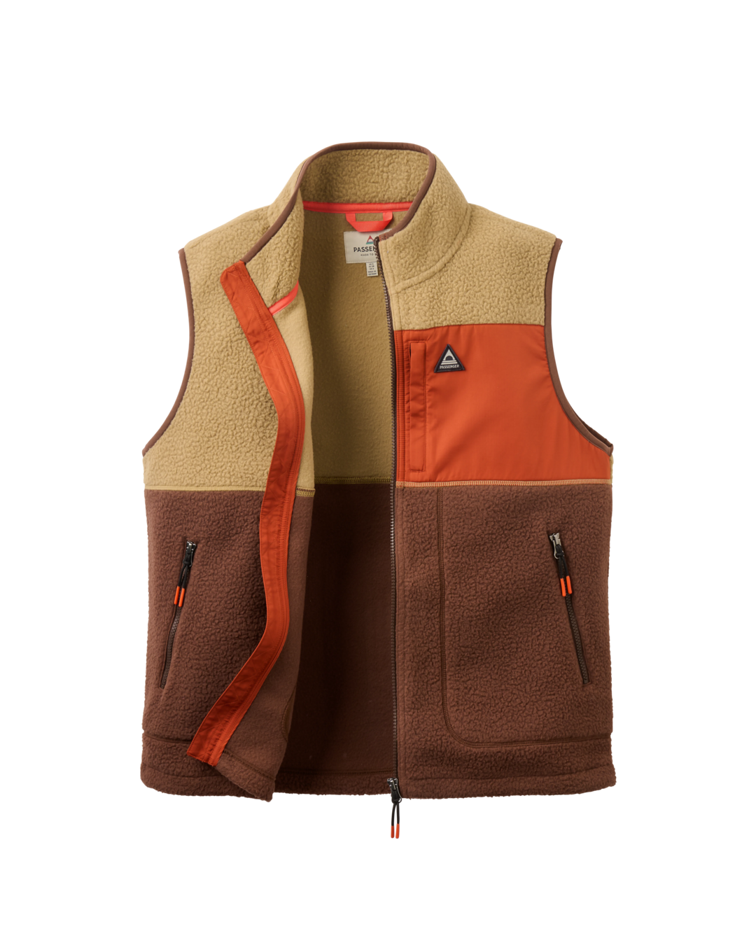 The Passenger Womens Home Full Zip Sherpa Gilet in Biscuit & Chestnut