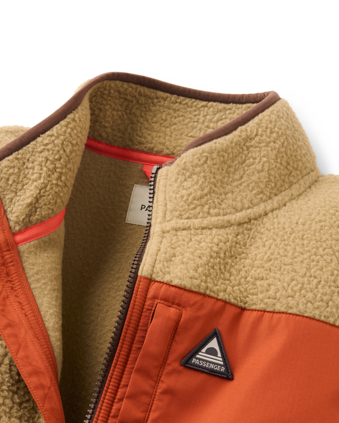 The Passenger Womens Home Full Zip Sherpa Gilet in Biscuit & Chestnut
