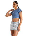 The RVCA Womens Buzzed Crop Baby T-Shirt in Coronet Blue