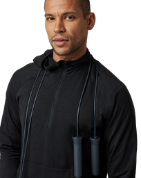 The Vuori Mens Ponto Performance 1/2 Zip Hoodie in Black Heather