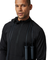 The Vuori Mens Ponto Performance 1/2 Zip Hoodie in Black Heather