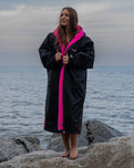 The Dryrobe Advance Long Sleeved in Black & Pink