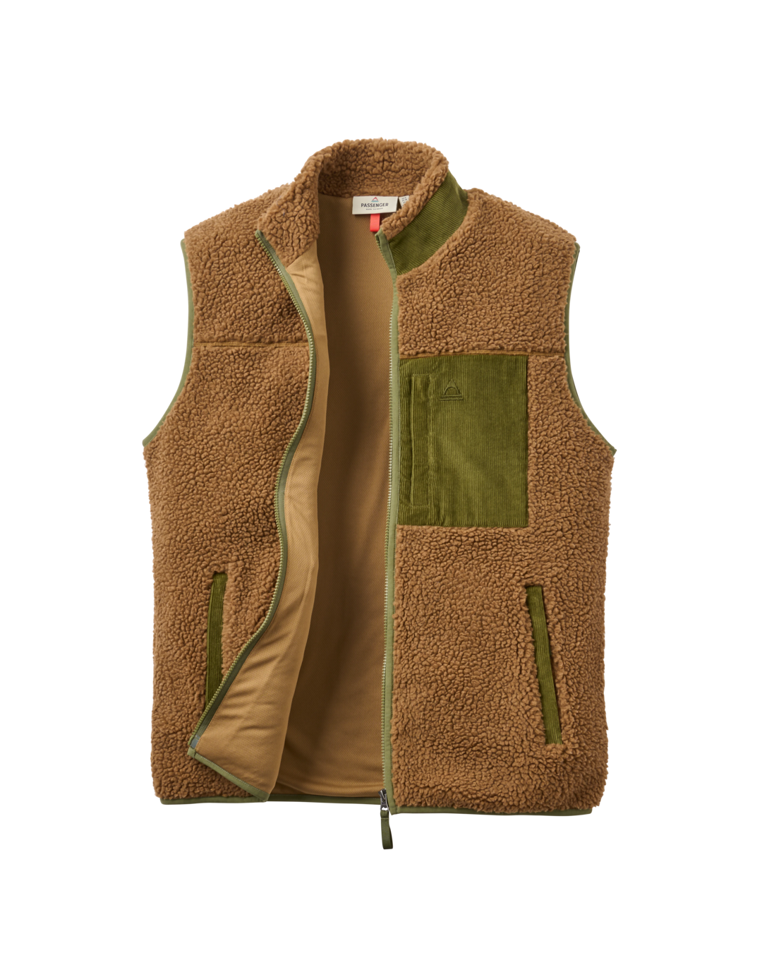The Passenger Mens Trekker Deep Pile Sherpa Gilet in Caramel