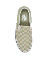 The Vans Womens Classic Slip On Shoes in Checkerboard Soft Sage