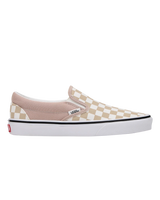 The Vans Womens Classic Slip On Shoes in Color Theory Checkerboard Mushroom