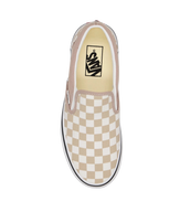 The Vans Womens Classic Slip On Shoes in Color Theory Checkerboard Mushroom