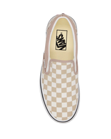 The Vans Womens Classic Slip On Shoes in Color Theory Checkerboard Mushroom