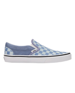 The Vans Womens Classic Slip On Shoes in Checkerboard Light Blue