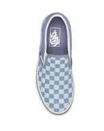 The Vans Womens Classic Slip On Shoes in Checkerboard Light Blue