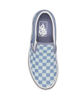 The Vans Womens Classic Slip On Shoes in Checkerboard Light Blue