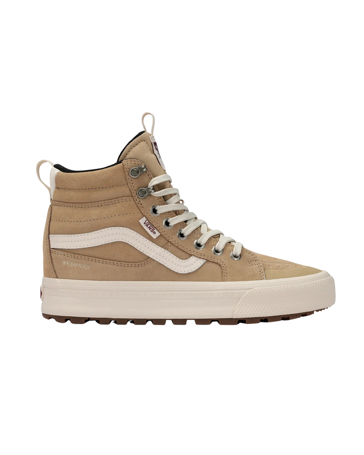 The Vans Womens MTE SK8-Hi Waterproof Insulated Shoes in Tan & White