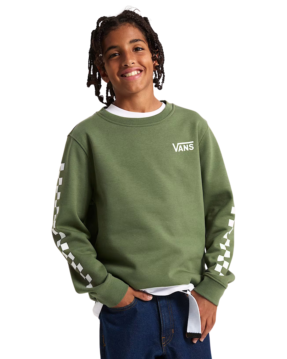 The Vans Boys Exposition Check Sweatshirt in Pine Forest | Available at Anns Cottage