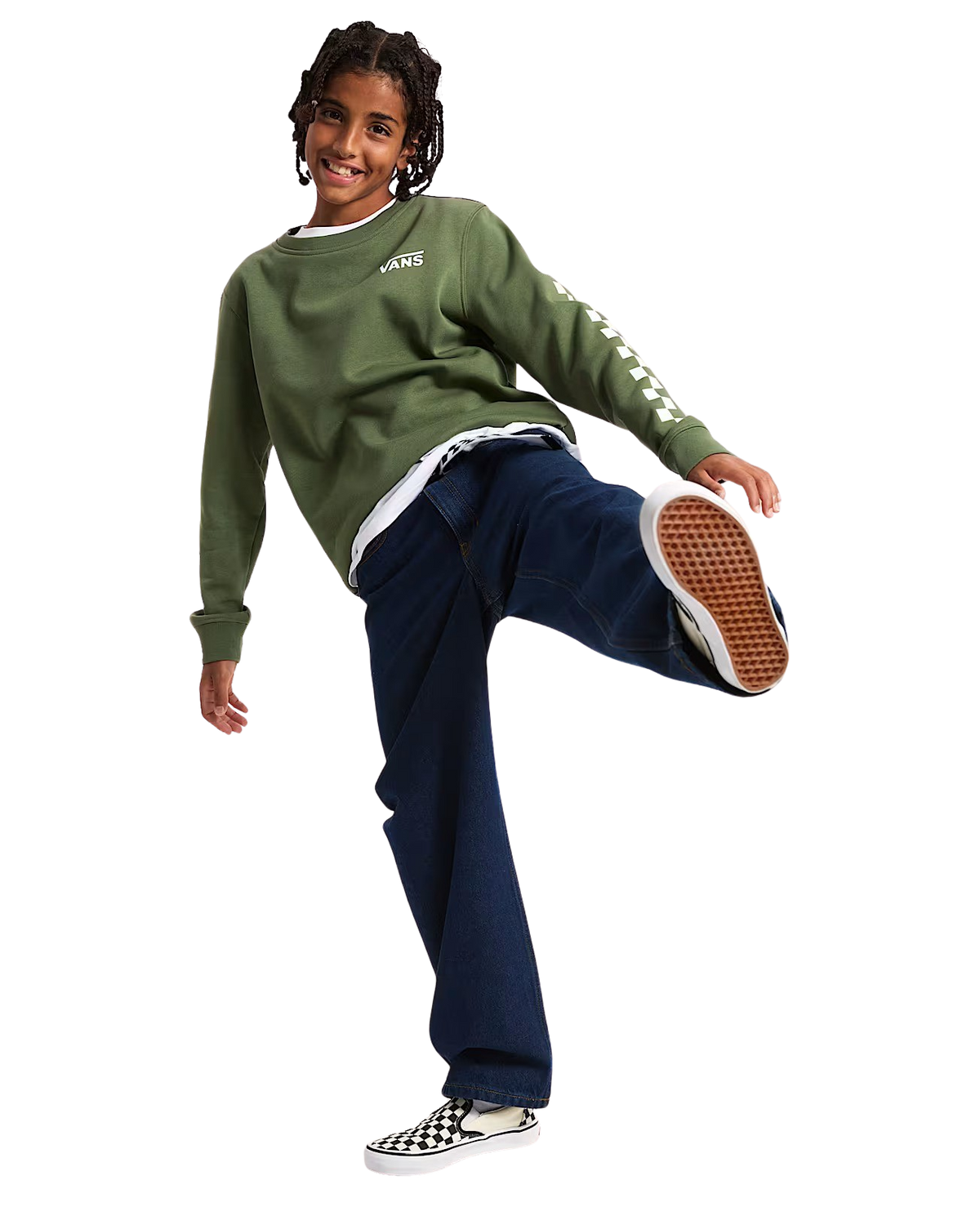 The Vans Boys Exposition Check Sweatshirt in Pine Forest | Available at Anns Cottage