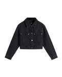 The Vans Girls Girls Raynes Denim Crop Trucker Jacket in Washed Black